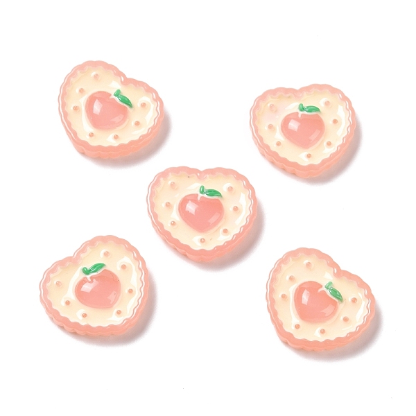 PandaHall Opaque Resin Cabochons, DIY Accessories, Phone Case Decoration, Heart with Peach Pattern, Pink, 21x23.5x5.5mm Resin Heart Pink