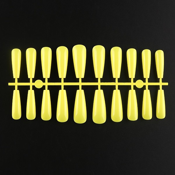 

PandaHall Solid Color Plastic Seamless Toe False Nail, Practice Manicure Nail Art Tool, Yellow, 26~32x6~13mm, 20pcs/set. Plastic None Yellow