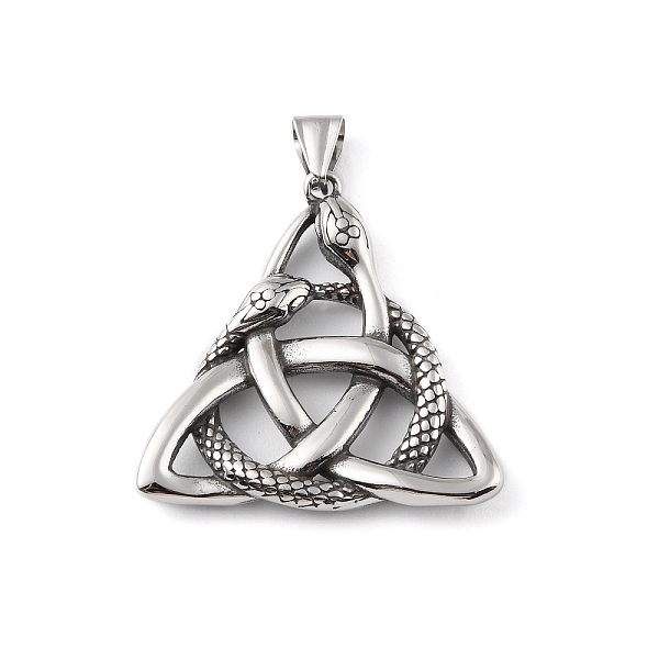 

PandaHall 304 Stainless Steel Pendants, with 201 Stainless Steel Snap on Bails, Trinity Knot with Snake Charm, Antique Silver, 43.5x43x5mm...