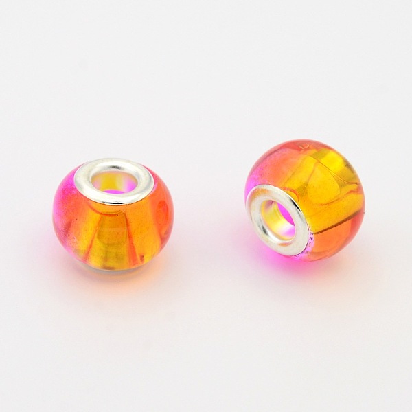 

PandaHall Two Tone Transparent Glass European Beads, Large Hole Rondelle Beads, with Golden Tone Brass Cores, Orange, 14x10mm, Hole: 5mm...