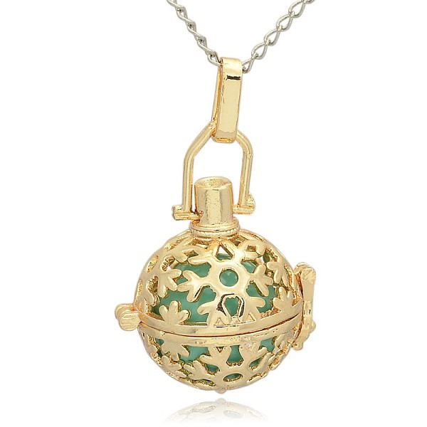 

PandaHall Golden Tone Brass Hollow Round Cage Pendants, with No Hole Spray Painted Brass Ball Beads, Medium Turquoise, 35x25x21mm, Hole...
