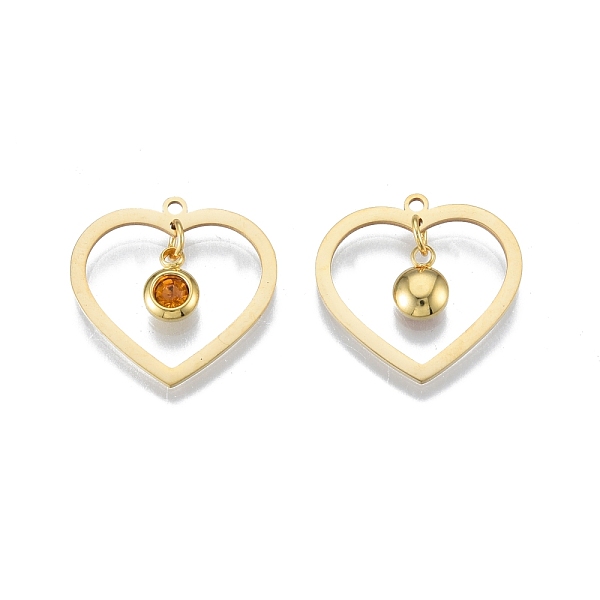 

PandaHall 201 Stainless Steel Pendants, with Rhinestone, Heart with Flat Round, Real 18K Gold Plated, Topaz, 23x24x1mm, Hole: 1.6mm..., Yellow