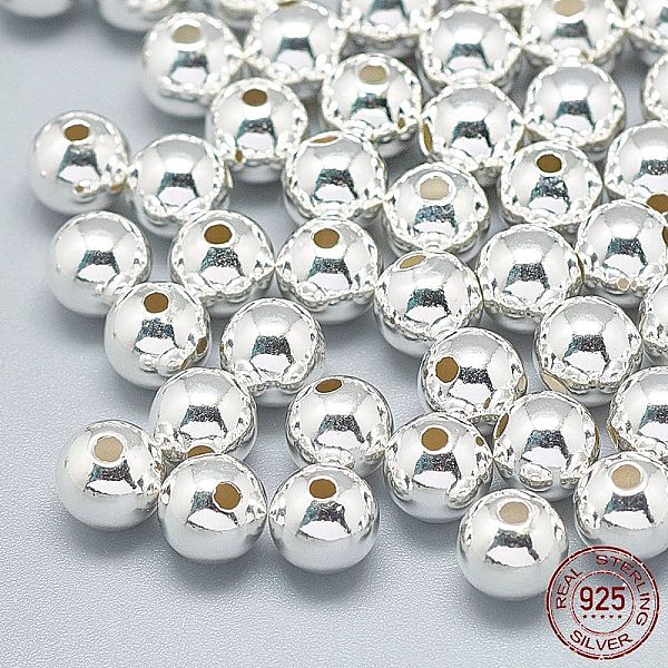 PandaHall 925 Sterling Silver Beads, Round, Silver, 6mm, Hole: 1.8mm Sterling Silver Round Silver