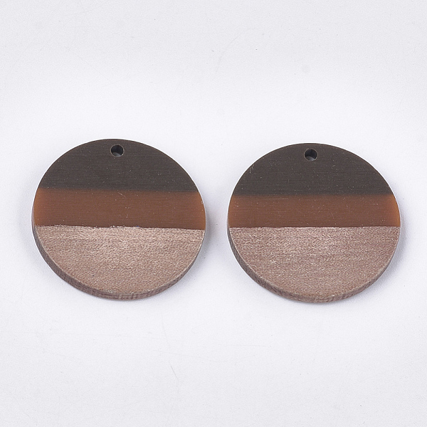 

PandaHall Tri-color Resin & Walnut Wood Pendants, Flat Round, Sienna, 28x3.5mm, Hole: 2mm Resin+Wood Flat Round Brown