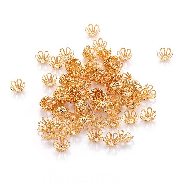 

PandaHall Brass Bead Cap, Long-Lasting Plated, Flower, 6-Petal, Real 18K Gold Plated, 6.5x3.5mm, Hole: 1mm Brass