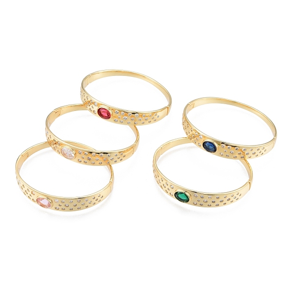 

PandaHall Cubic Zirconia Oval Hinged Bangle, Real 18K Gold Plated Brass Jewelry for Women, Mixed Color, Inner Diameter: 2-1/8x2-3/8 inch..., Multicolor