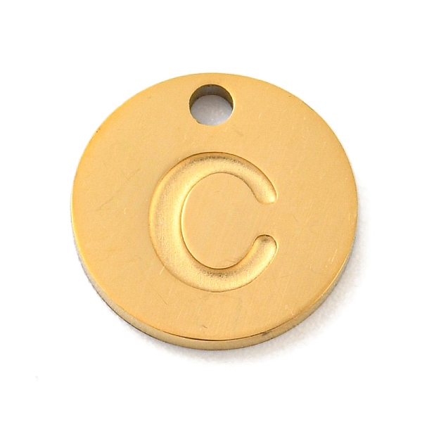 

PandaHall Ion Plating(IP) 304 Stainless Steel Pendants, Laser Cut, Flat Round with Letter Charm, Golden, Letter C, 10x1mm, Hole: 1.4mm 304...