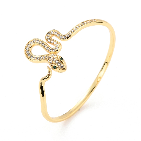 

PandaHall Bling Snake Cubic Zirconia Cuff Bangle, Real 18K Gold Plated Brass Serpent Wrap Open Bangle for Women, Cadmium Free & Lead Free..., Green