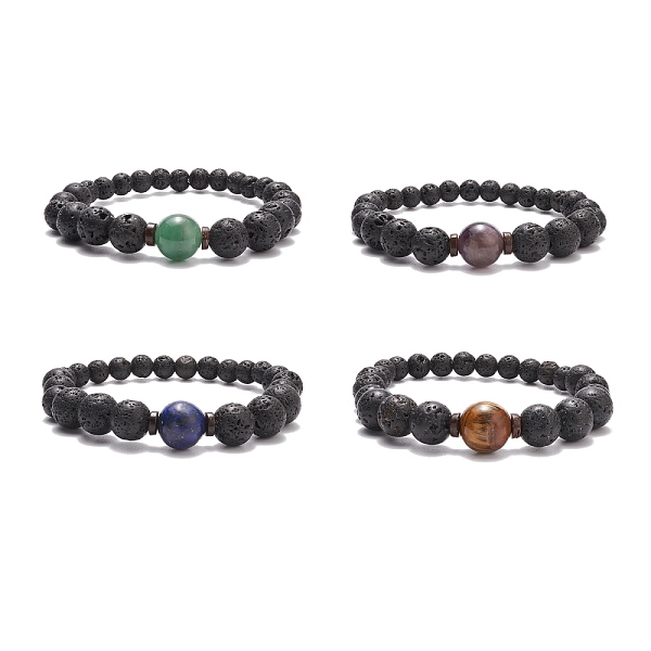 

PandaHall Natural Lava Rock & Coconut Stretch Bracelet with Gemstone Beads, Essential Oil Gemstone Jewelry for Women, Inner Diameter: 2-1/4..., Black