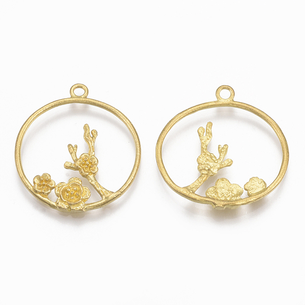 

PandaHall Brass Pendants, Nickel Free, Ring with Plum Blossom, Raw(Unplated), 28x24.5x2.5mm, Hole: 2mm Brass Ring