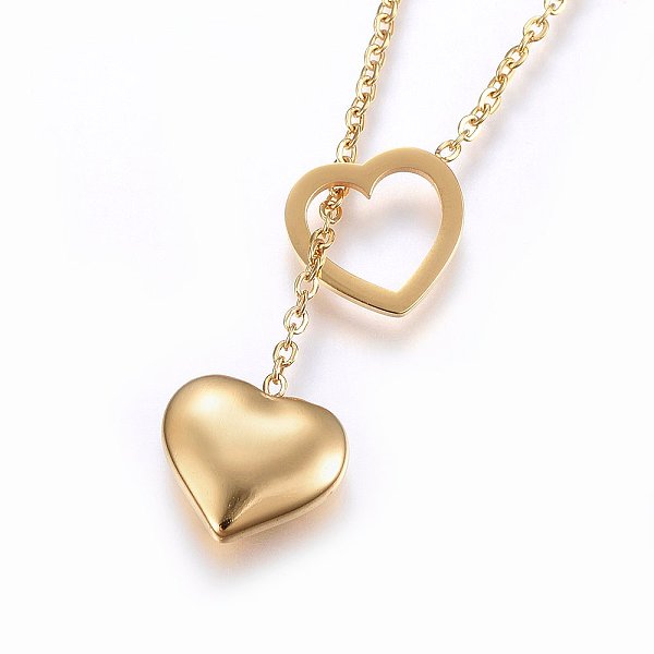

PandaHall 304 Stainless Steel Lariat Necklaces, with Lobster Claw Clasps, Heart, Golden, 17.3 inch(44cm), 1.5mm 304 Stainless Steel
