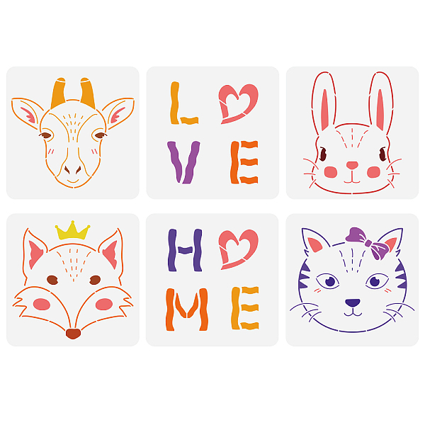 6Pcs 6 Styles Hexagon PET Hollow Out Drawing Painting Stencils