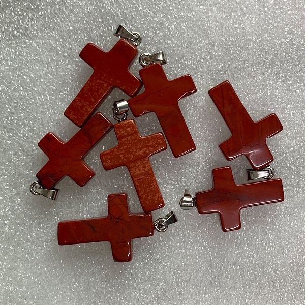 

PandaHall Natural Red Jasper Pendants, with Platinum Tone Brass Findings, Cross, 25x18mm Red Jasper Cross
