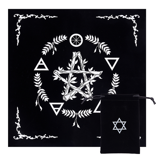 PandaHall CREATCABIN 2Pcs 2 Style Cloth Square Altar Tarot Tablecloth, Pentagram Star Moon Tablecloth, with Velvet Jewelry Pouches Bags...