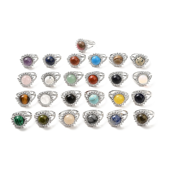 

PandaHall Natural & Synthetic Gemstone Adjustable Rings, Platinum Tone Flower Brass Rhinestone Rings for Women, Cadmium Free & Lead Free, US..., Clear