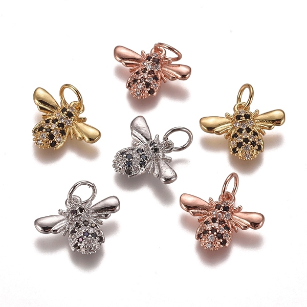 

PandaHall Brass Micro Pave Cubic Zirconia Charms, with Jump Rings, Bees, Black & Clear, Mixed Color, 11.5x15x3mm, Hole: 3mm Brass+Cubic...