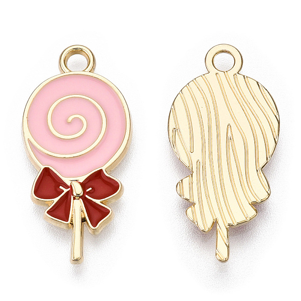 

PandaHall Alloy Enamel Pendants, Light Gold, Lollipop, Pink, 24x11.5x2mm, Hole: 2mm Alloy+Enamel Candy Pink