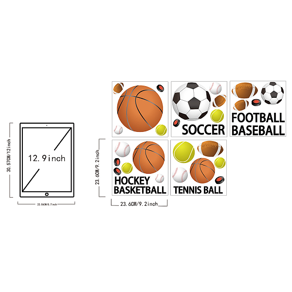 

PandaHall PVC Wall Stickers, for Home Living Room Bedroom Decoration, Sports Themed Pattern, 230x230x5mm, 5sheet/set Plastic Sports