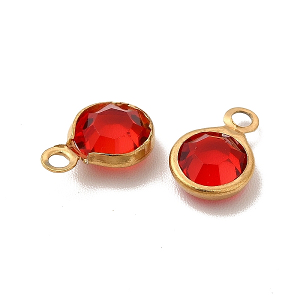 

PandaHall Ion Plating(IP) 304 Stainless Steel with Glass Charms, Real 18K Gold Plated, Faceted Flat Round, Red, 9.5x6.5x2mm, Hole: 1.5mm...