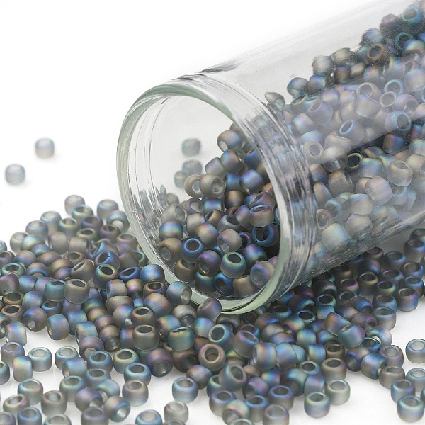 

PandaHall TOHO Round Seed Beads, Japanese Seed Beads, (176BF) Transparent AB Frost Gray, 8/0, 3mm, Hole: 1mm, about 1110pcs/50g Glass Gray