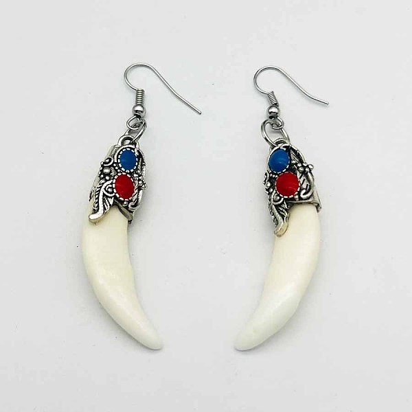 

PandaHall Natural Gemstone Wolf Tooth Shape Dangle Earrings with Real Tibetan Mastiff Dog Tooth Natural Gemstone Others
