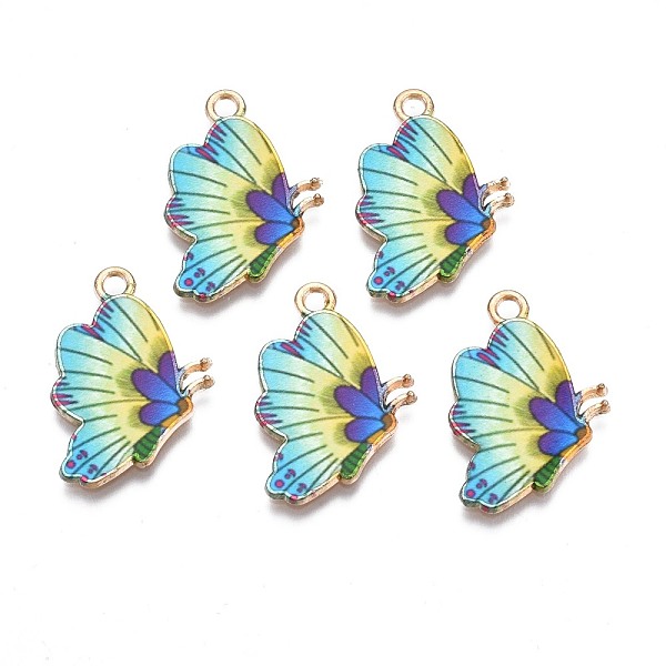 

PandaHall Printed Alloy Pendants, Cadmium Free & Nickel Free & Lead Free, Light Gold, Butterfly, Green Yellow, 24.5x16.5x1.5mm, Hole: 1.8mm...