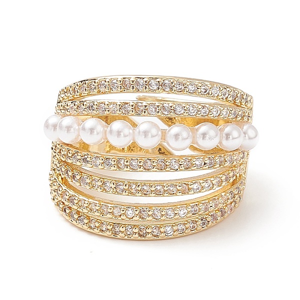 

PandaHall Adjustable Brass Micro Pave Clear Cubic Zirconia Cuff Rings, Open Rings, with Acrylic Pearl, Long-Lasting Plated, Golden, Size 7...