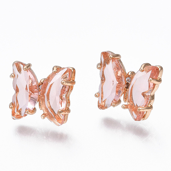 

PandaHall Cubic Zirconia Butterfly Stud Earrings with Glass, Brass Jewelry for Women, Long-Lasting Plated, Light Gold, Pink, 10x11.5mm, Pin...