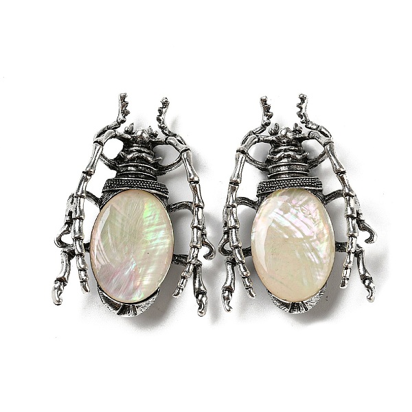 

PandaHall Dual-use Items Alloy Insects Brooch, with Natural Paua Shell, Antique Silver, PapayaWhip, 49.5x35.5x15~16mm, Hole: 4x2.5mm Shell..., Orange