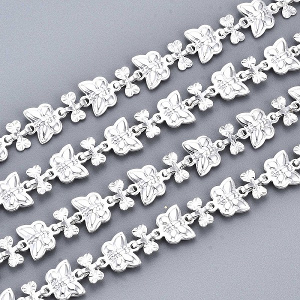 

PandaHall Brass Chains, Butterfly Link Chains, Unwelded, with Spool , Silver, Butterfly: 9x8x2.3mm, Heart: 5.8x6.3x2.1mm, about 16.4 Feet...