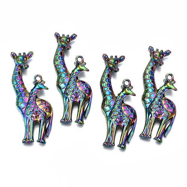 

PandaHall Rainbow Color Alloy Big Pendants, Cadmium Free & Lead Free, Double Giraffe Shape, 54x24x6mm, Hole: 2.5mm Alloy Other Animal