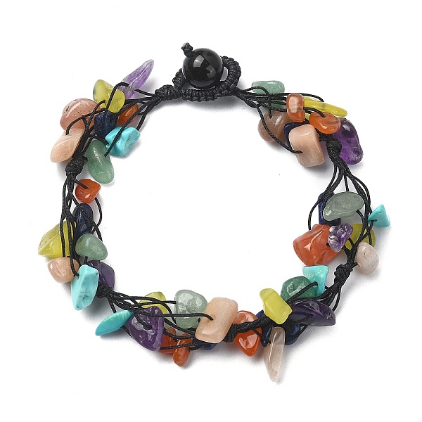 Natural & Synthetic Mixed Gemstone Chips Braided Bead Bracelet With Nylon Threads