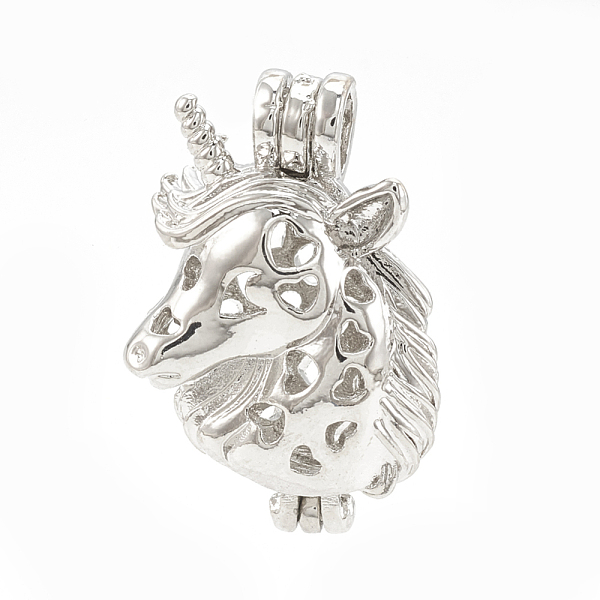 

PandaHall Alloy Bead Cage Pendants, Hollow, Unicorn, Platinum, 27.5x19x11mm, Hole: 4.5x3mm, Inner Measure: 16.5x9mm Alloy Unicorn