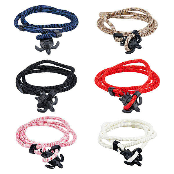 

PandaHall FIBLOOM 6Pcs 6 Colors Polyester Cord Two Loops Wrap Bracelets Set with Alloy Tortoise Clasps, Mixed Color, 25 inch(63.4cm)..., Multicolor