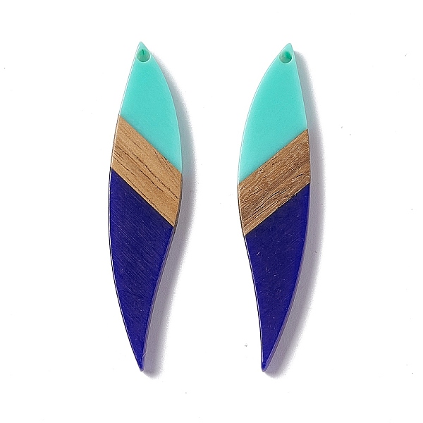 

PandaHall Opaque Resin & Walnut Wood Big Pendants, Leaf Charms, Dark Blue, 53x11.5x3mm, Hole: 1.8mm Resin+Wood Leaf