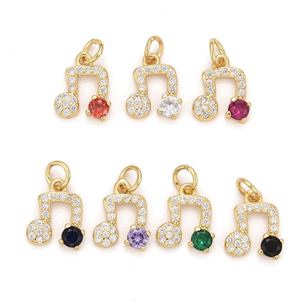 PandaHall Rack Plating Brass Cubic Zirconia Charms, Real 18K Gold Plated, Lead Free & Cadmium Free, Musical Note, Mixed Color, 12x10x2.8mm...