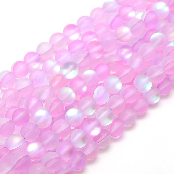 

PandaHall Synthetic Moonstone Beads Strands, Holographic Beads, Half AB Color Plated, Frosted, Round, Pearl Pink, 8mm, Hole: 1mm, about...