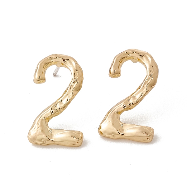 

PandaHall Brass Number Stud Earrings with 925 Sterling Silver Pins for Women, Num.2, 19x11mm, Pin: 0.7mm Brass Number