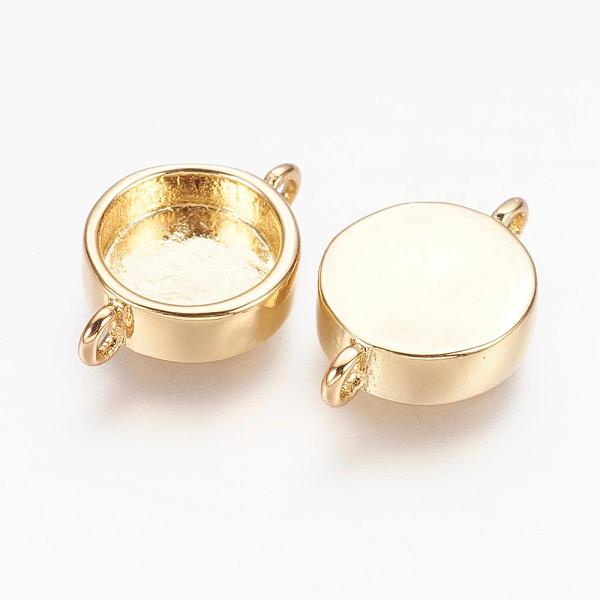 

PandaHall Real 18K Gold Plated Brass Cabochon Connector Settings, Plain Edge Bezel Cups, Flat Round, Golden, Tray: 10mm, 12x17.5x4.5mm, Hole...