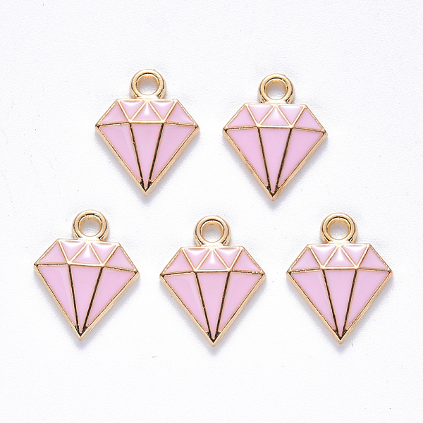 

PandaHall Alloy Enamel Charms, Dimond, Light Gold, Pink, 15x11.5x2.5mm, Hole: 1.8mm Alloy+Enamel Diamond Pink