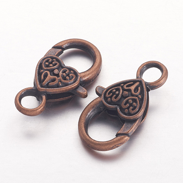 

PandaHall Tibetan Style Heart Lobster Claw Clasps, Cadmium Free & Lead Free, Red Copper, 26.5x14x6mm, Hole: 4mm Alloy Heart