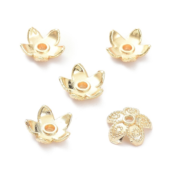 

PandaHall Brass 5-Petal Bead Caps, Long-Lasting Plated, Flower, Real 14K Gold Plated, 8x3mm, Hole: 1.2mm Brass