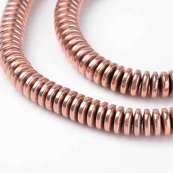 PandaHall Non-Magnetic Synthetic Hematite Beads Strands, Heishi Beads, Disc/Flat Round, Rose Gold Plated, 6x2mm, Hole: 1mm, about...