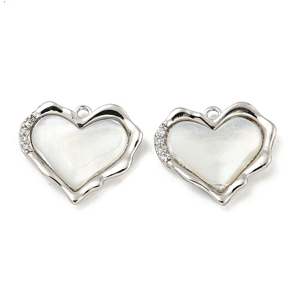 

PandaHall Brass Micro Pave Clear Cubic Zirconia Pendants, with Shell, Heart Charms, Real Platinum Plated, 14.5x16.5x2.5mm, Hole: 1.2mm...