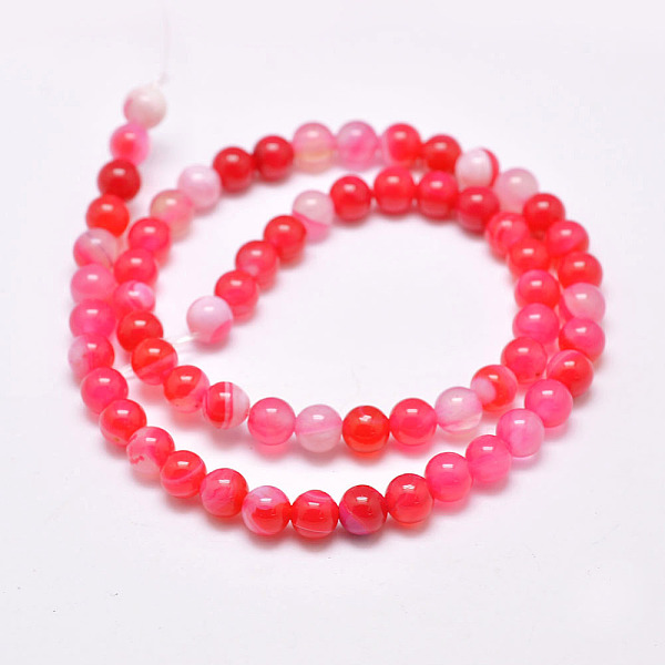 

PandaHall Natural Striped Agate/Banded Agate Bead Strands, Dyed & Heated, Round, Grade A, Pale Violet Red, 6mm, Hole: 1mm, about..., Pink