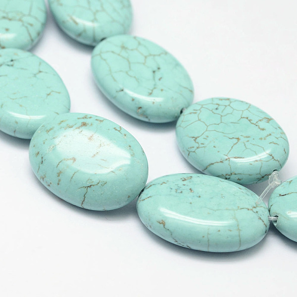 

PandaHall Natural Howlite Beads Strands, Oval, Dyed & Heated, Aquamarine, 25x18x7mm, Hole: 1mm, about 16pcs/strand, 15.5 inch(39.5cm)..., Green