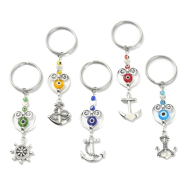 

PandaHall Anchor & Helm Tibetan Style Alloy Keychain, with Lampwork Evil Eye Bead and 304 Stainless Steel Split Key Rings, Mixed Color..., Multicolor