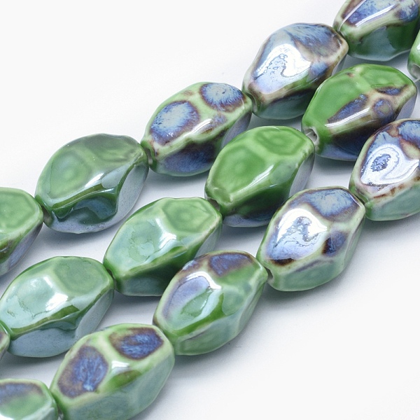 

PandaHall Handmade Eco-Friendly Porcelain Beads, Faceted Rice, Lime Green, 26x16~17x15~16mm, Hole: 3mm Porcelain Rice Green