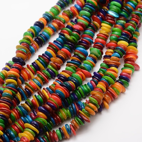 

PandaHall Natural Freshwater Shell Beads Strands, Shell Shards, Dyed, Chip, Colorful, 7~13x2~3mm, Hole: 1mm, about 29.9 inch Freshwater...