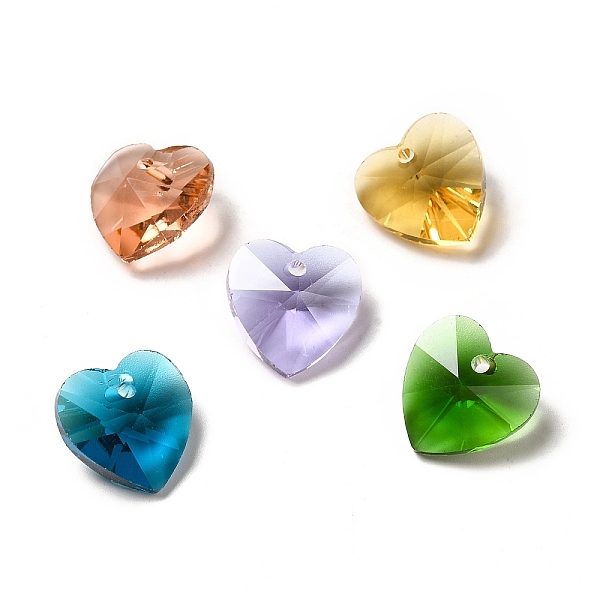 

PandaHall Glass Charms, Faceted Heart Charms for Valentine's Day Jewelry, Mixed Color, 14x14x8mm, Hole: 1mm Glass Heart Multicolor